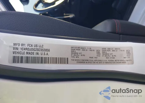 2025 Dodge Durango Gt Awd from USA, damaged, VIN 1C4RDJDG2SC553856